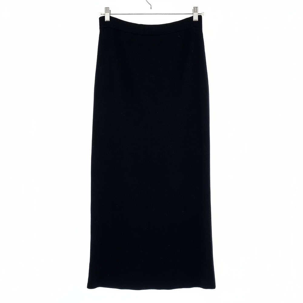 Vintage Black Merino Wool Knit Midi Skirt | OS Regular
